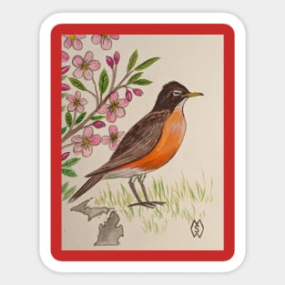 Michigan state bird and flower, the robin and apple blossom Sticker